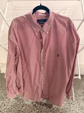 Ralph Lauren Red & White Striped Cotton Stretch Shirt